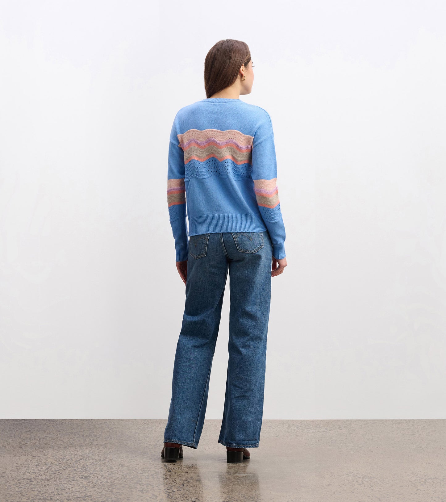 Pointelle Wave Sweater - Sky Blue Ripple
