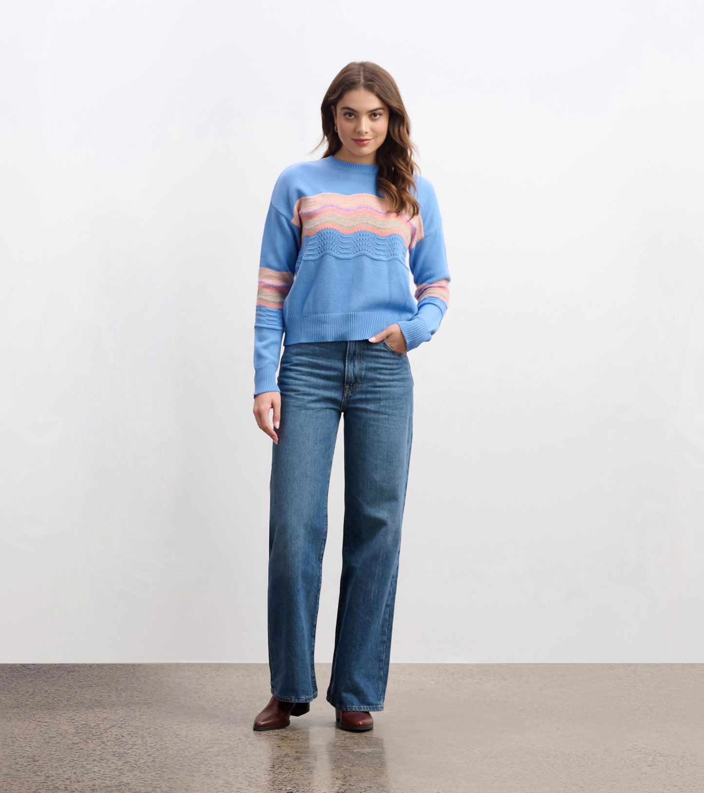 Pointelle Wave Sweater - Sky Blue Ripple