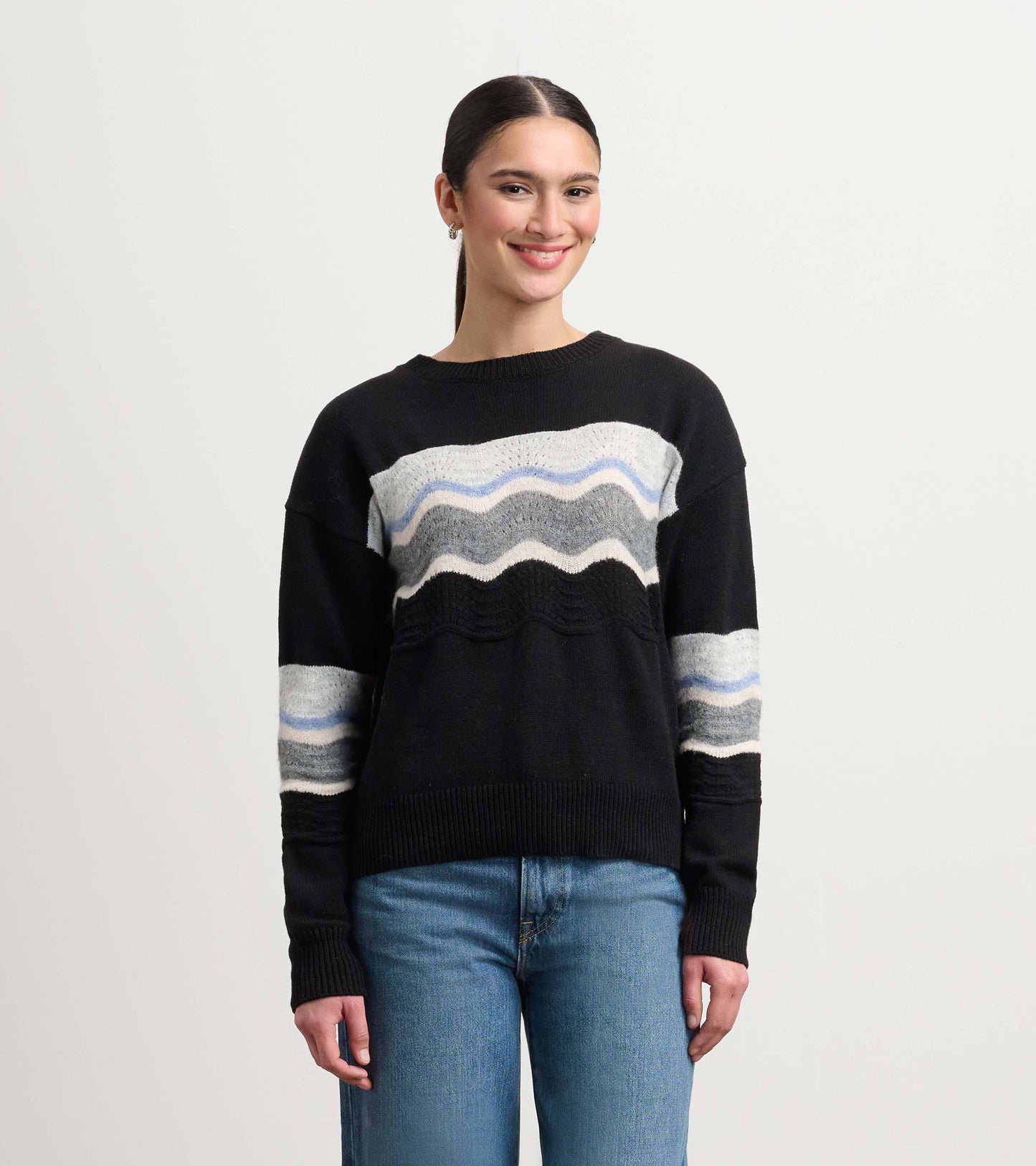 Pointelle Wave Sweater - Black