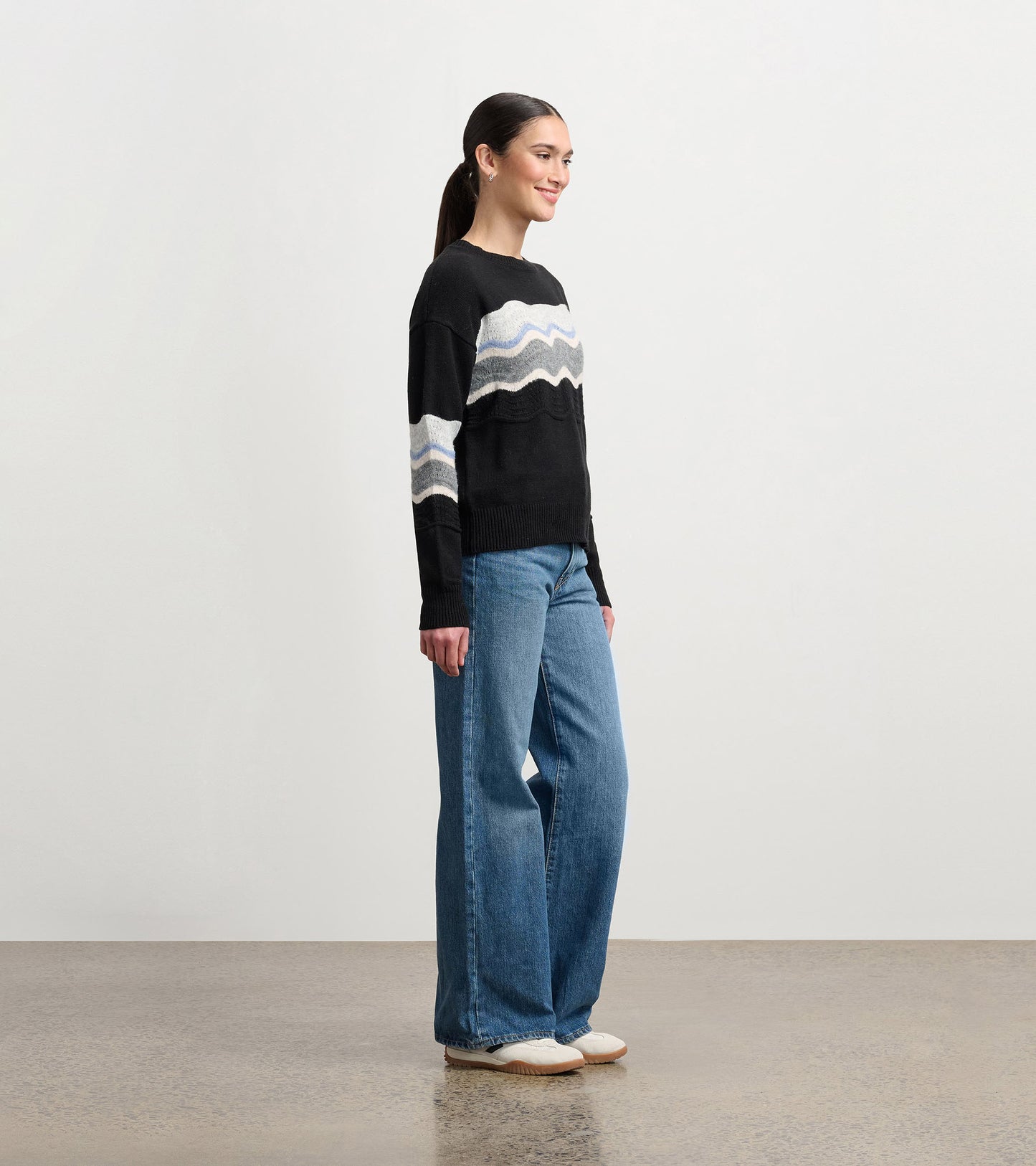Pointelle Wave Sweater - Black