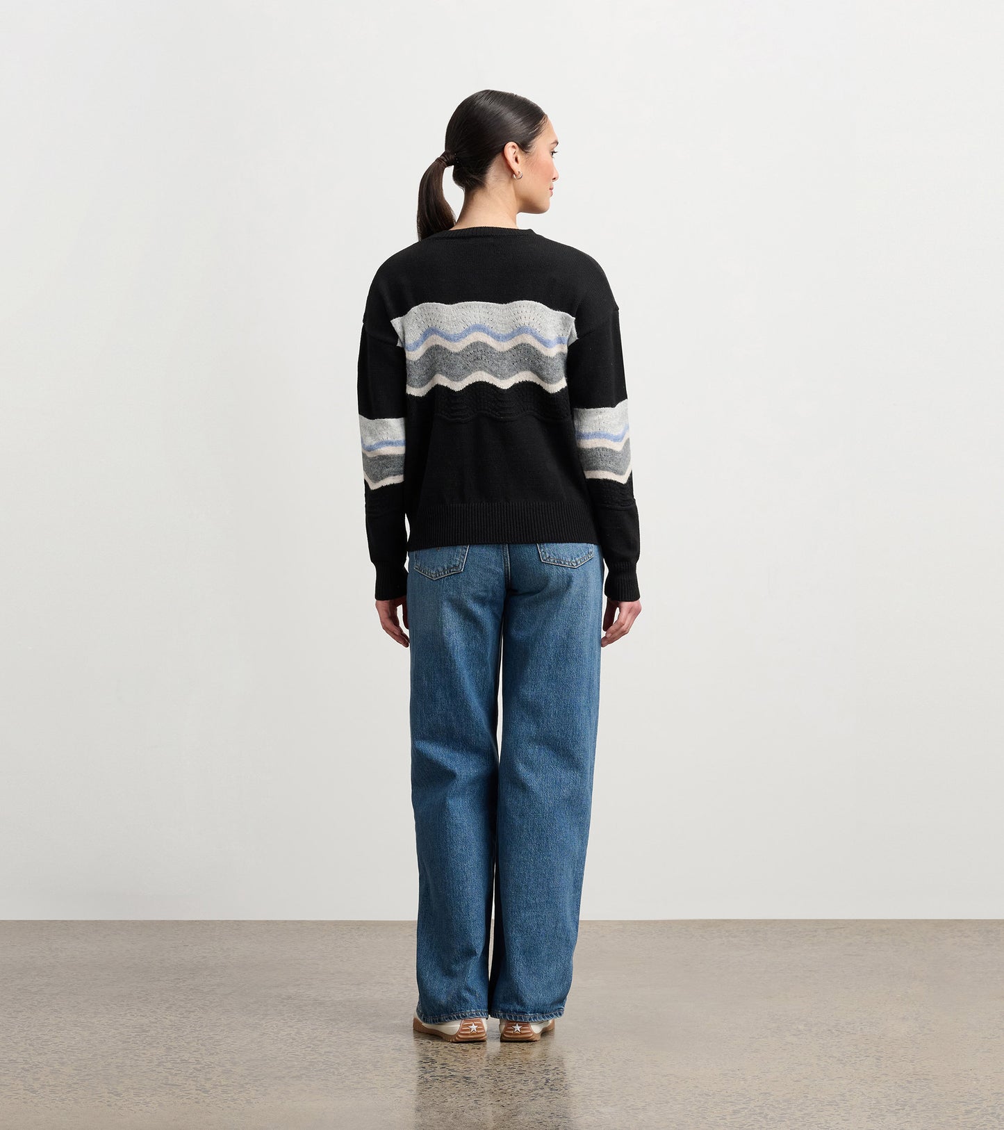 Pointelle Wave Sweater - Black