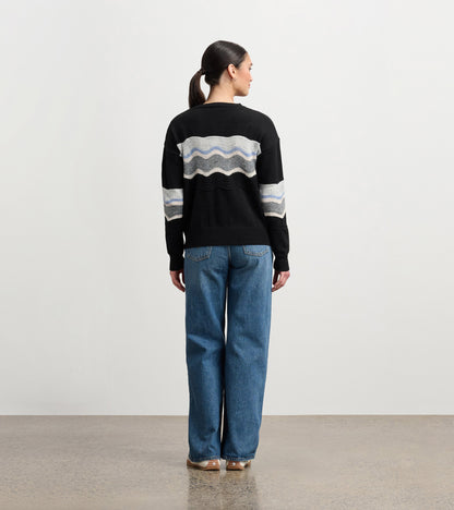 Pointelle Wave Sweater - Black