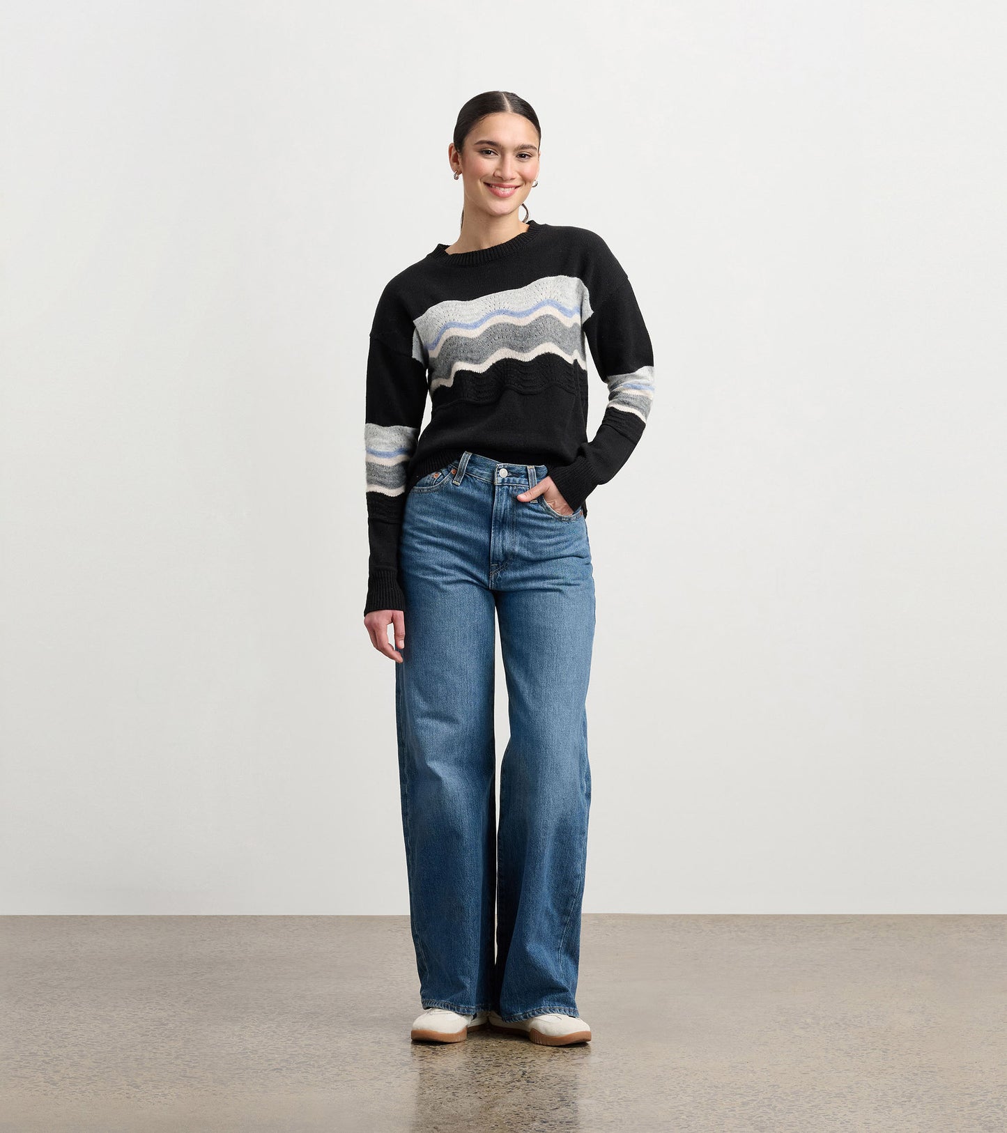 Pointelle Wave Sweater - Black