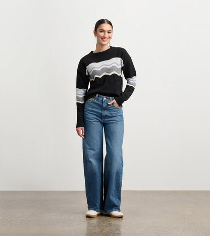 Pointelle Wave Sweater - Black