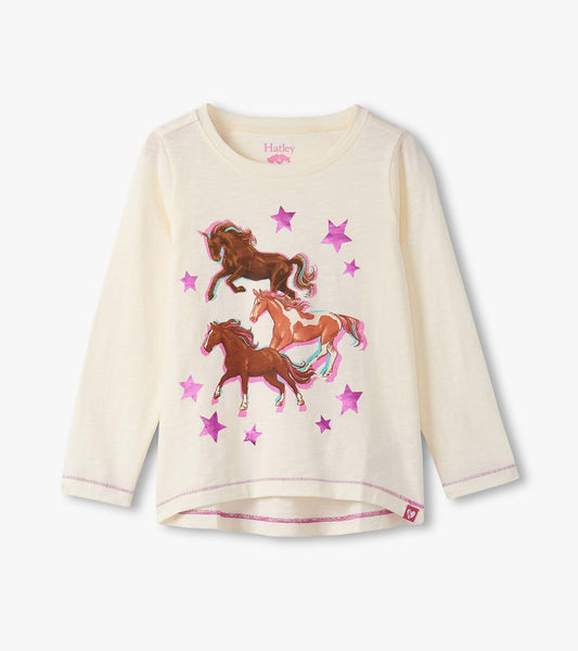 Girls Galloping Horse Long Sleeve Graphic Tee