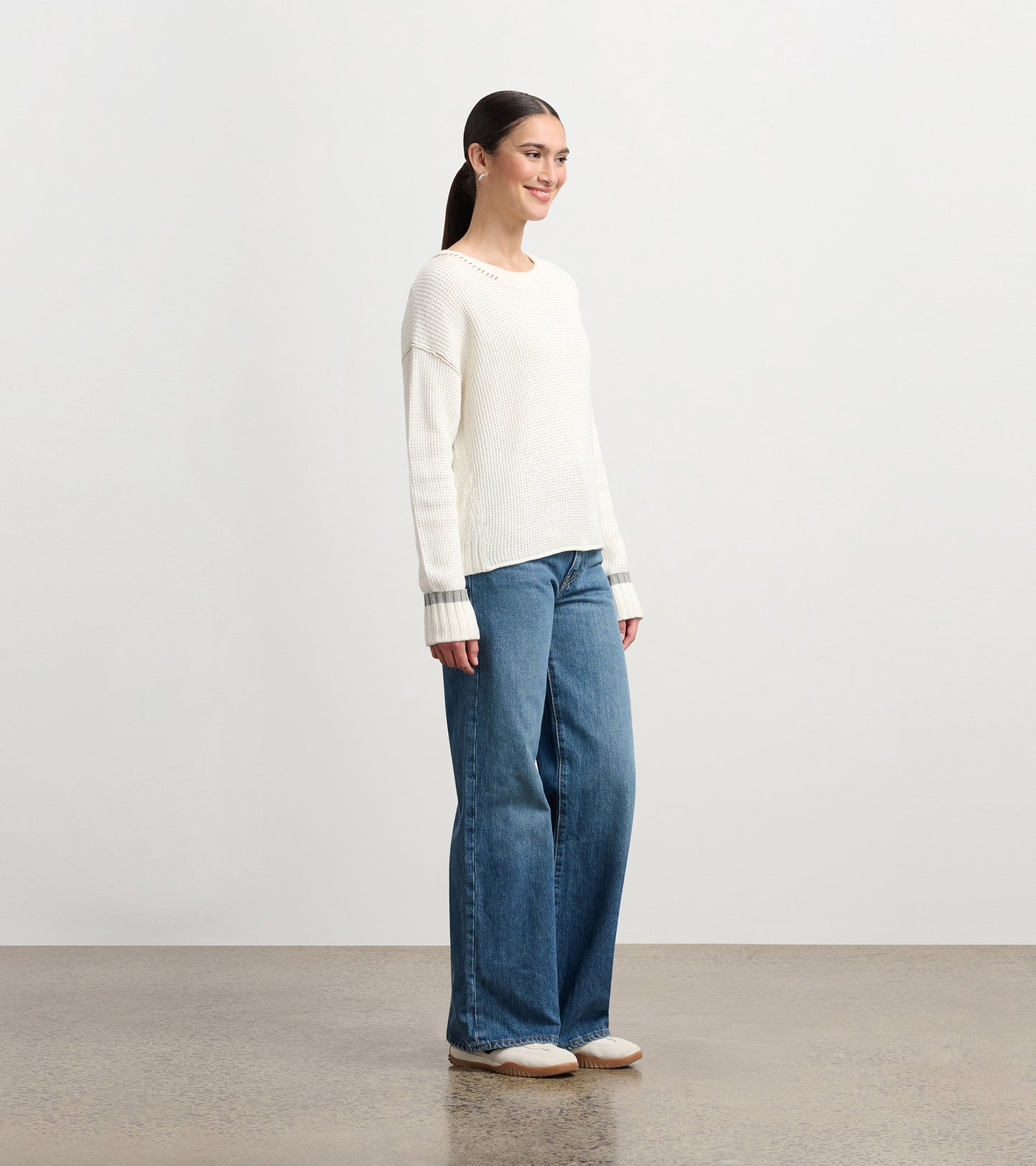 Waffle Knit Sweater - Cream