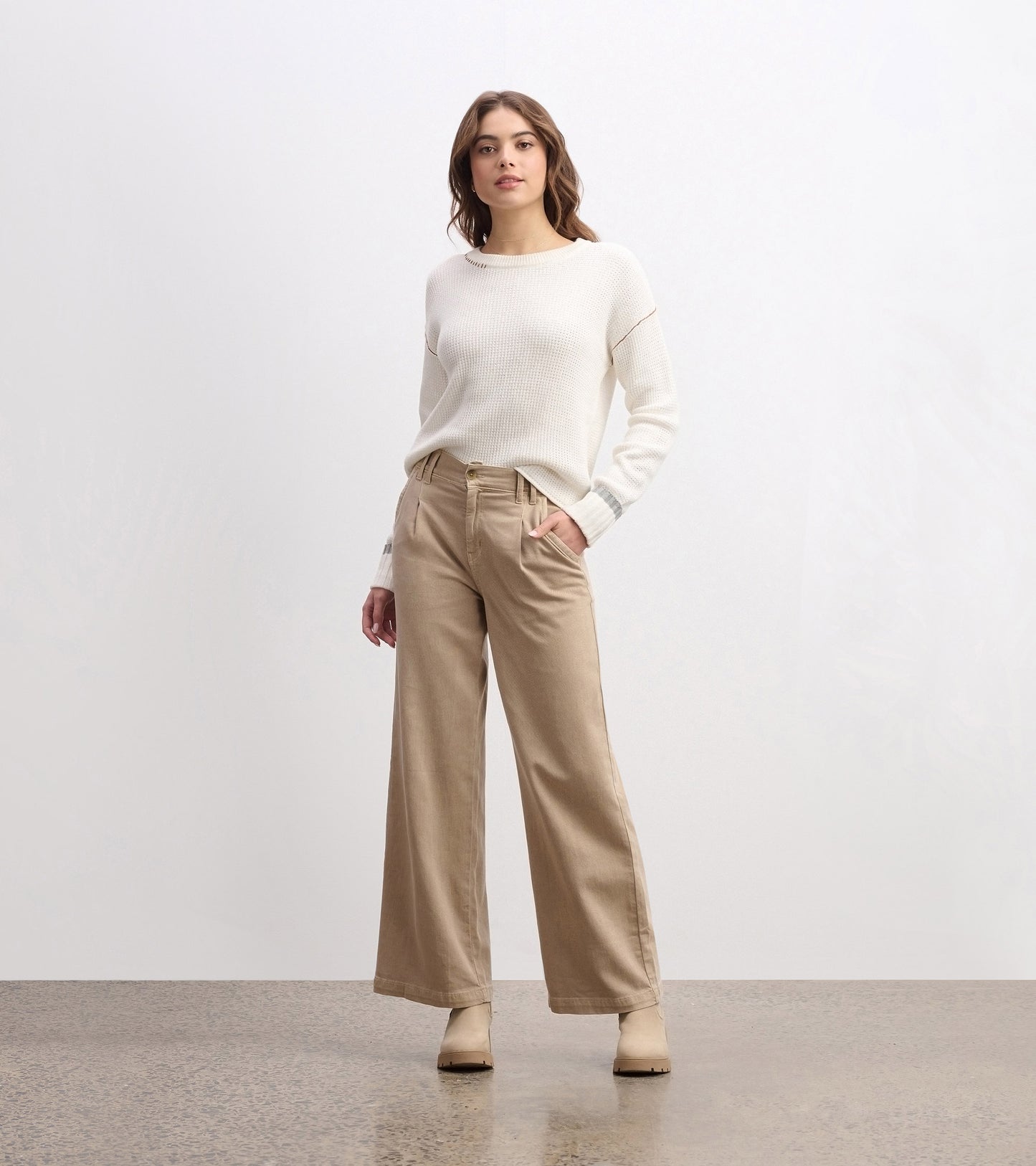 Waffle Knit Sweater - Cream