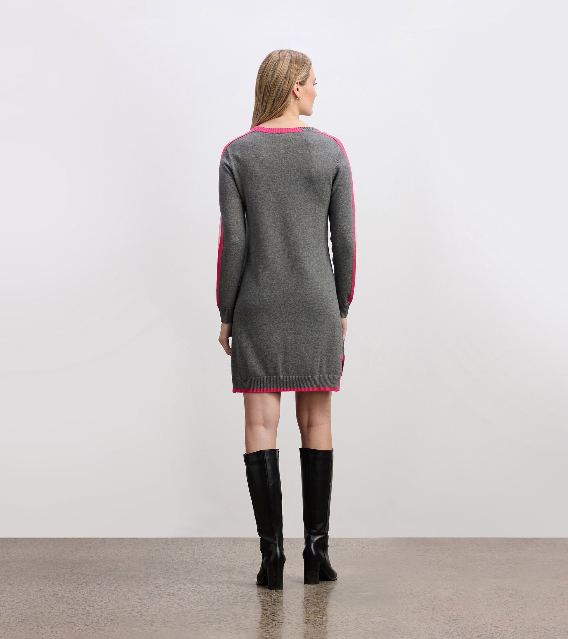 Contrast Trim Sweater Dress - Charcoal L Contrast Trim Sweater Dress - Charcoal L
