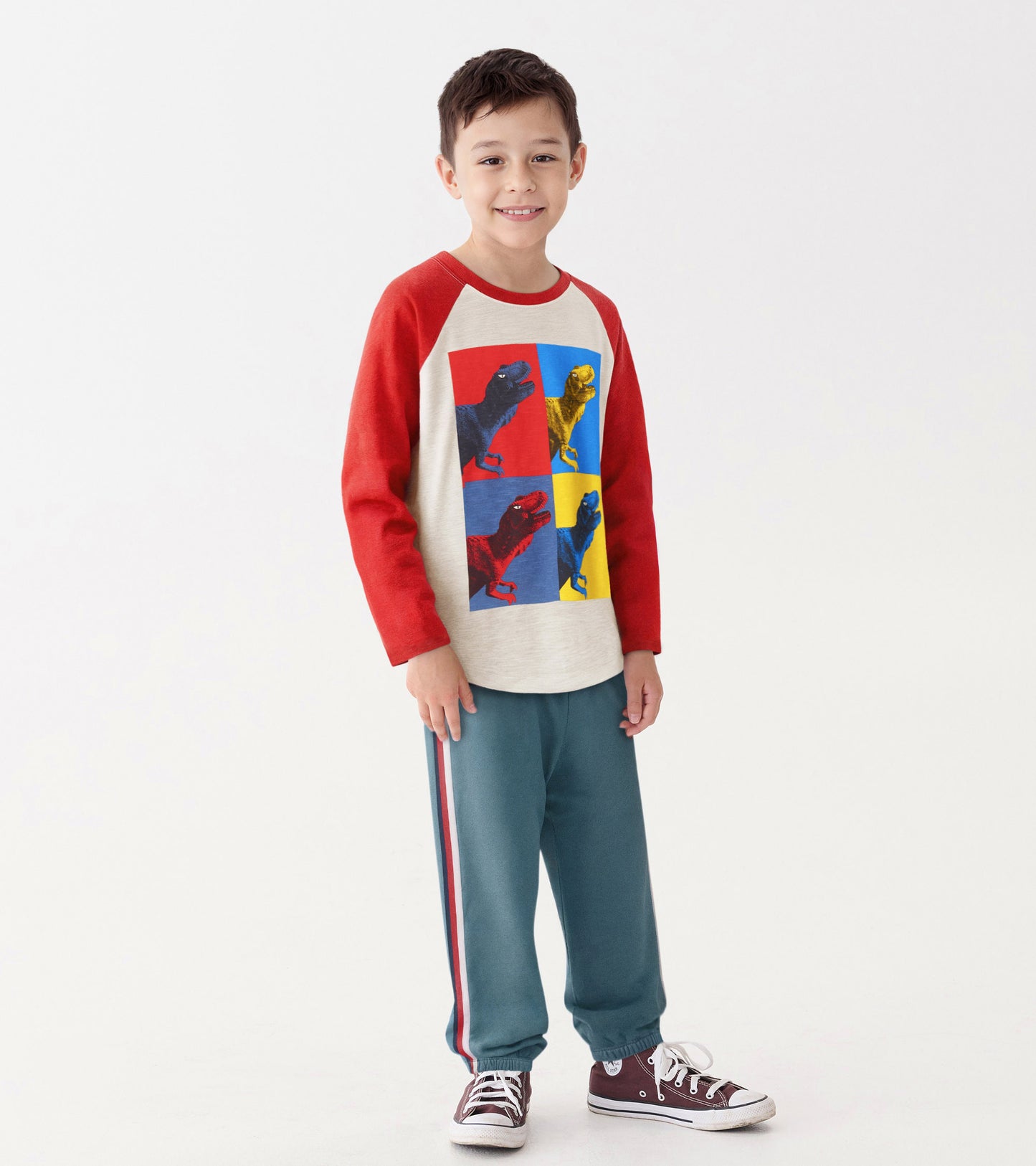 Boys Dinos Cubed Long Sleeve Raglan T-Shirt