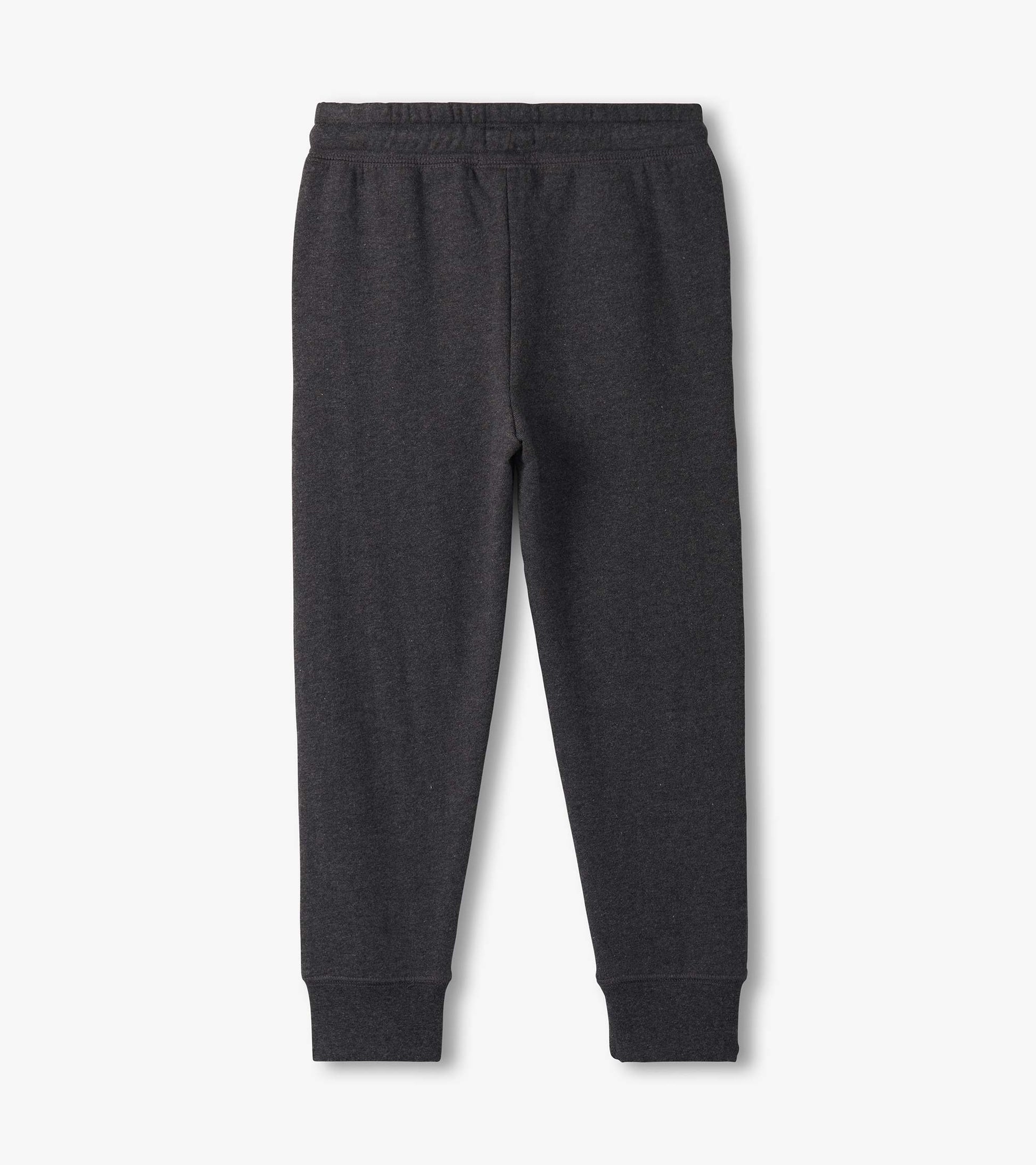Charcoal melange joggers with an elastic waistband and tapered cuffs, suitable for casual wear.