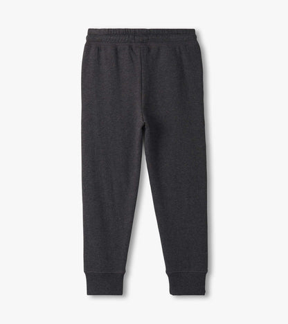 Charcoal melange joggers with an elastic waistband and tapered cuffs, suitable for casual wear.