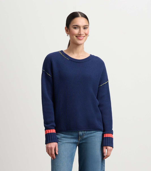 Waffle Knit Sweater - Navy