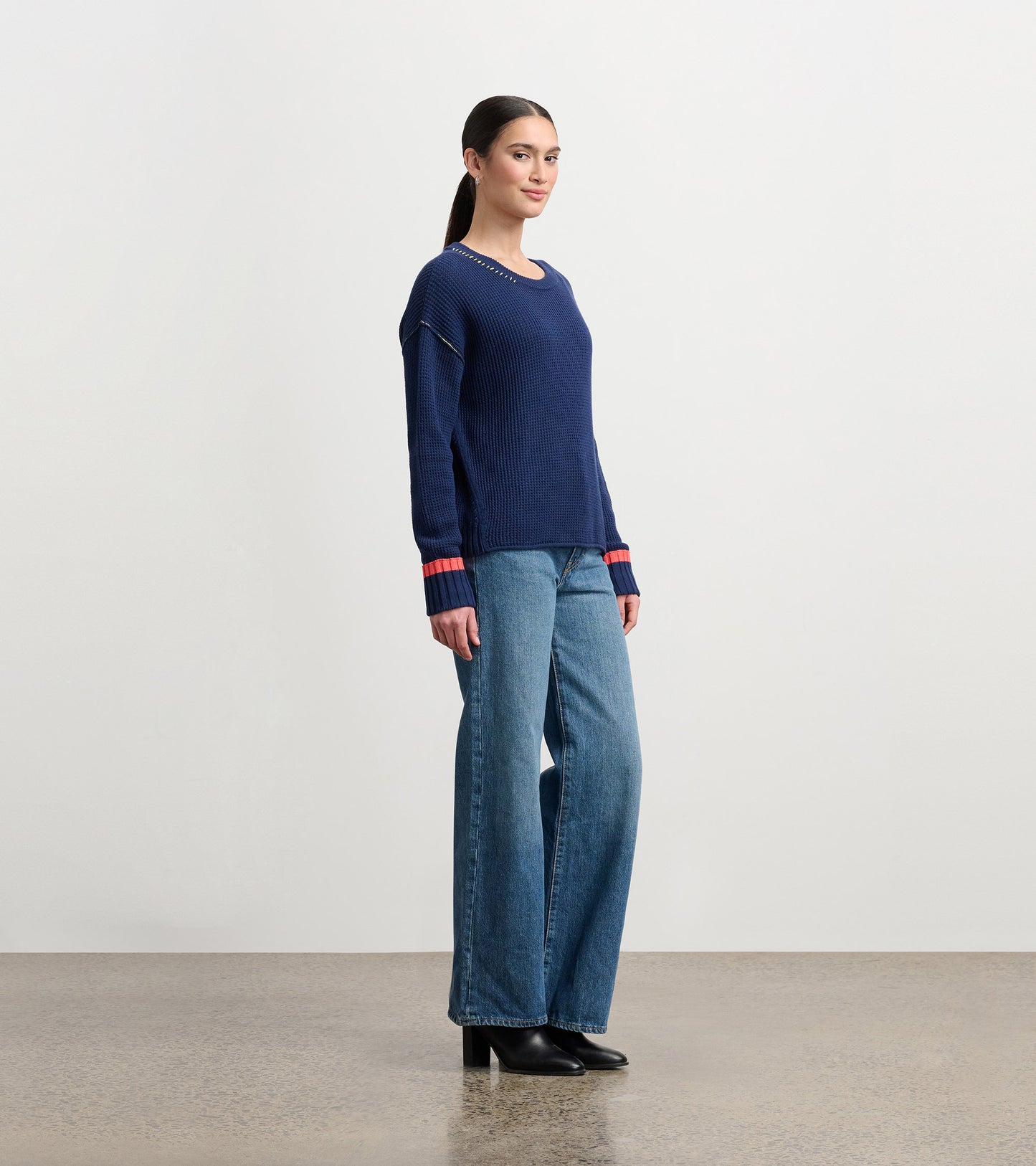 Waffle Knit Sweater - Navy