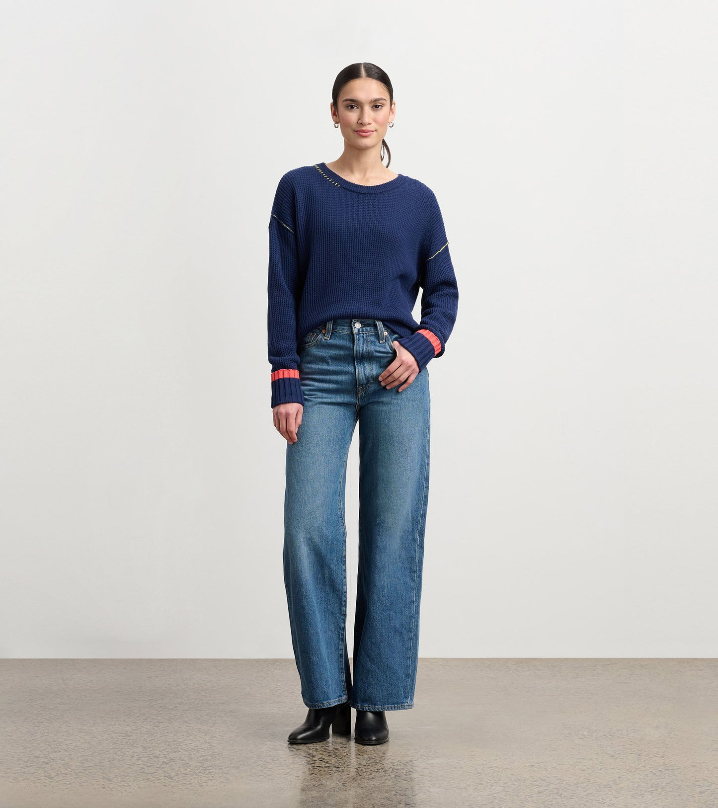 Waffle Knit Sweater - Navy