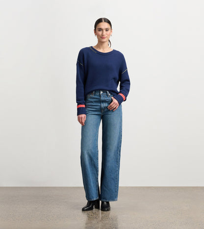 Waffle Knit Sweater - Navy