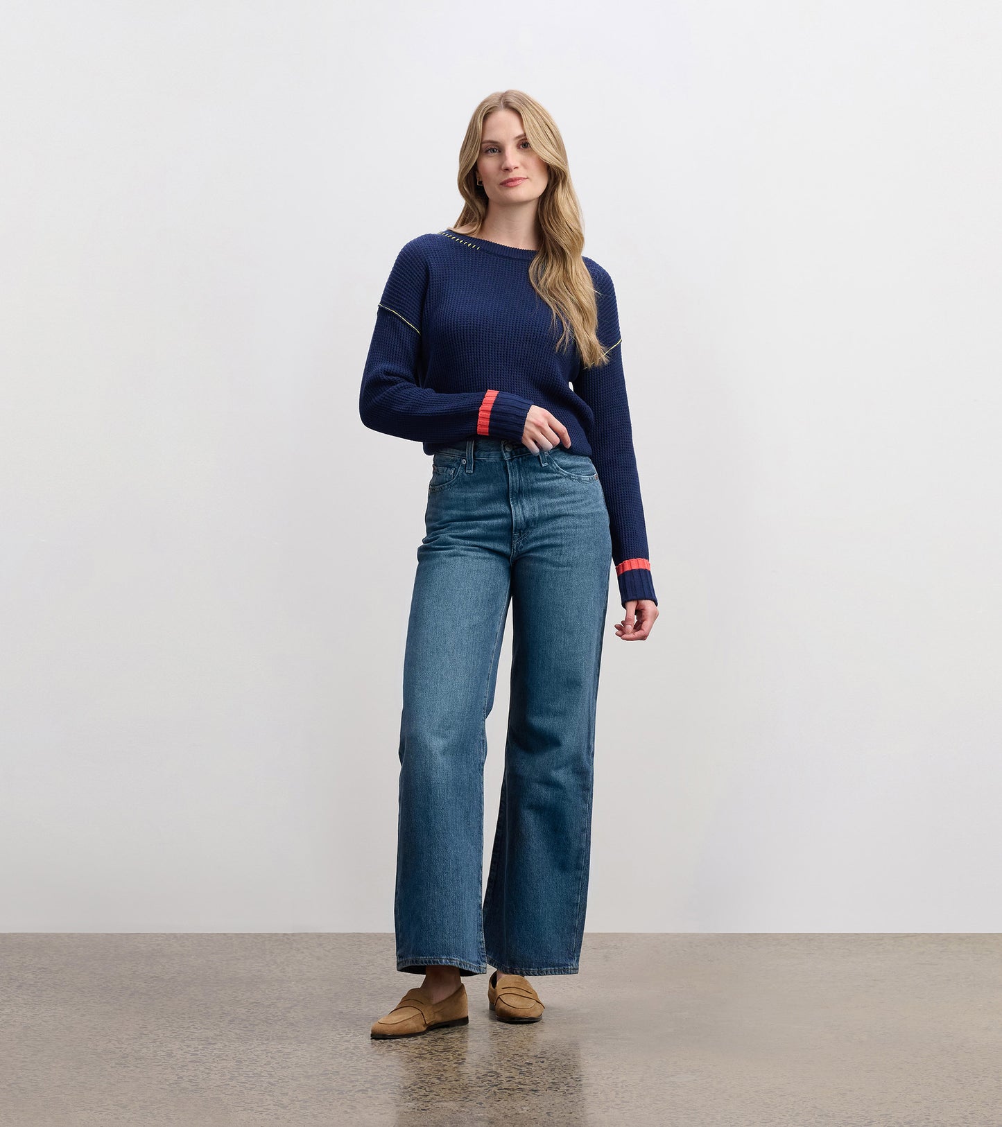 Waffle Knit Sweater - Navy