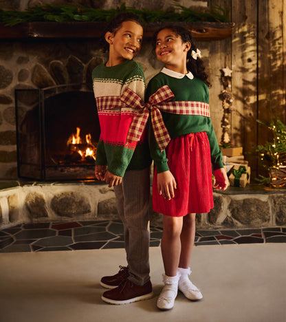 Girls Chex Red Pleated Velour Skirt