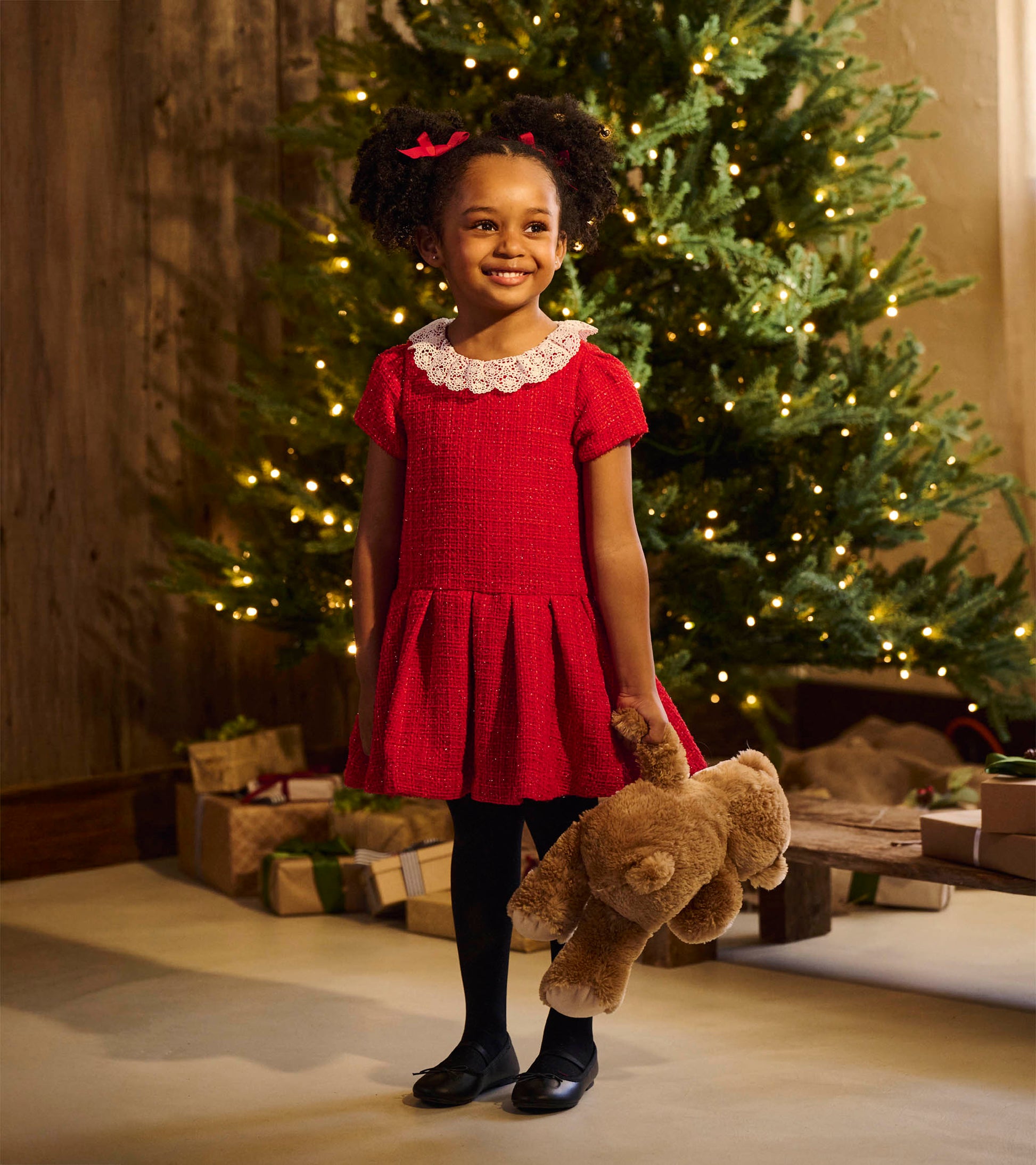 Girls Sparkle Boucle Pleated Lace Collar Dress Girls Sparkle Boucle Pleated Lace Collar Dress