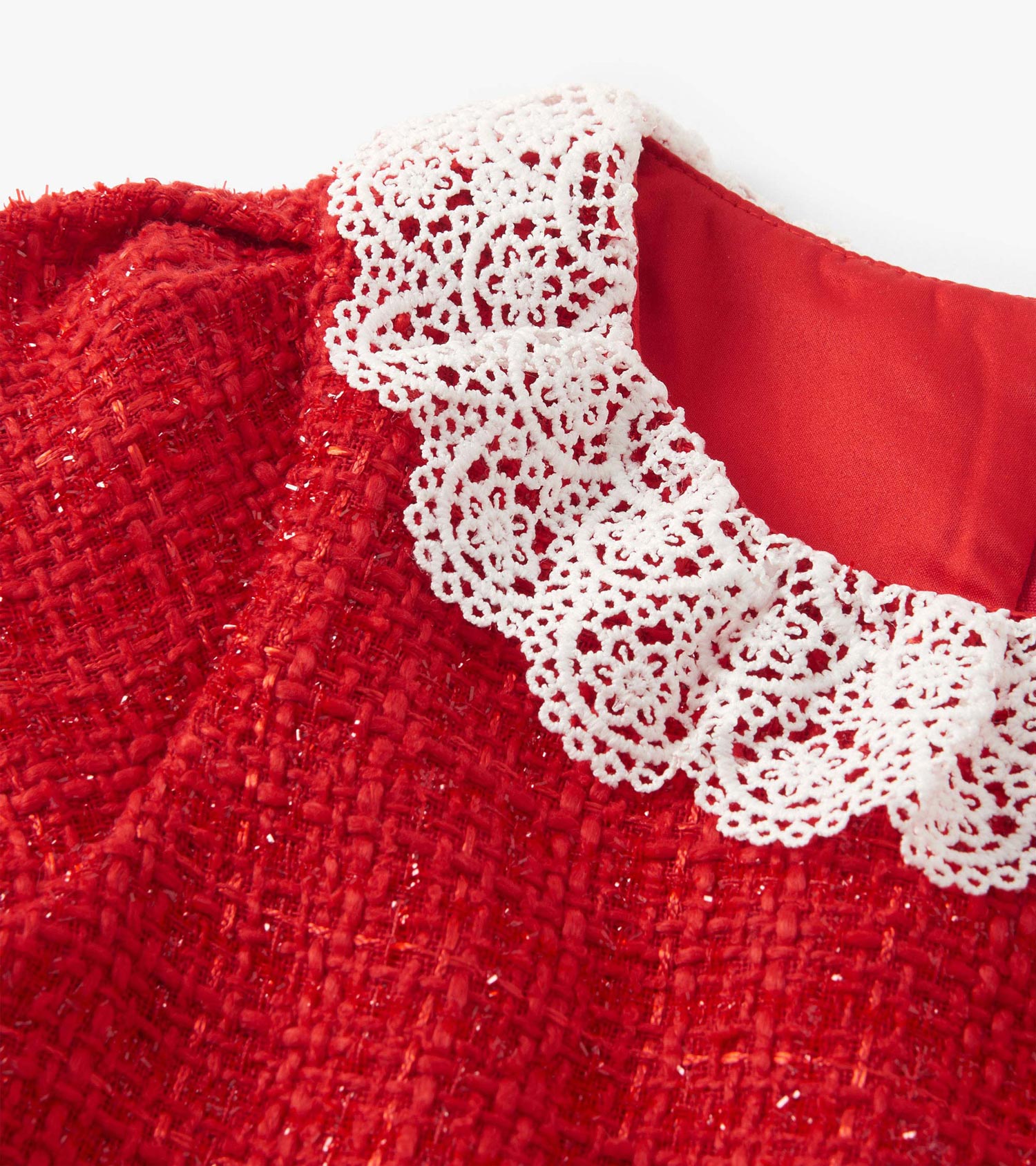 Girls Sparkle Boucle Pleated Lace Collar Dress Girls Sparkle Boucle Pleated Lace Collar Dress