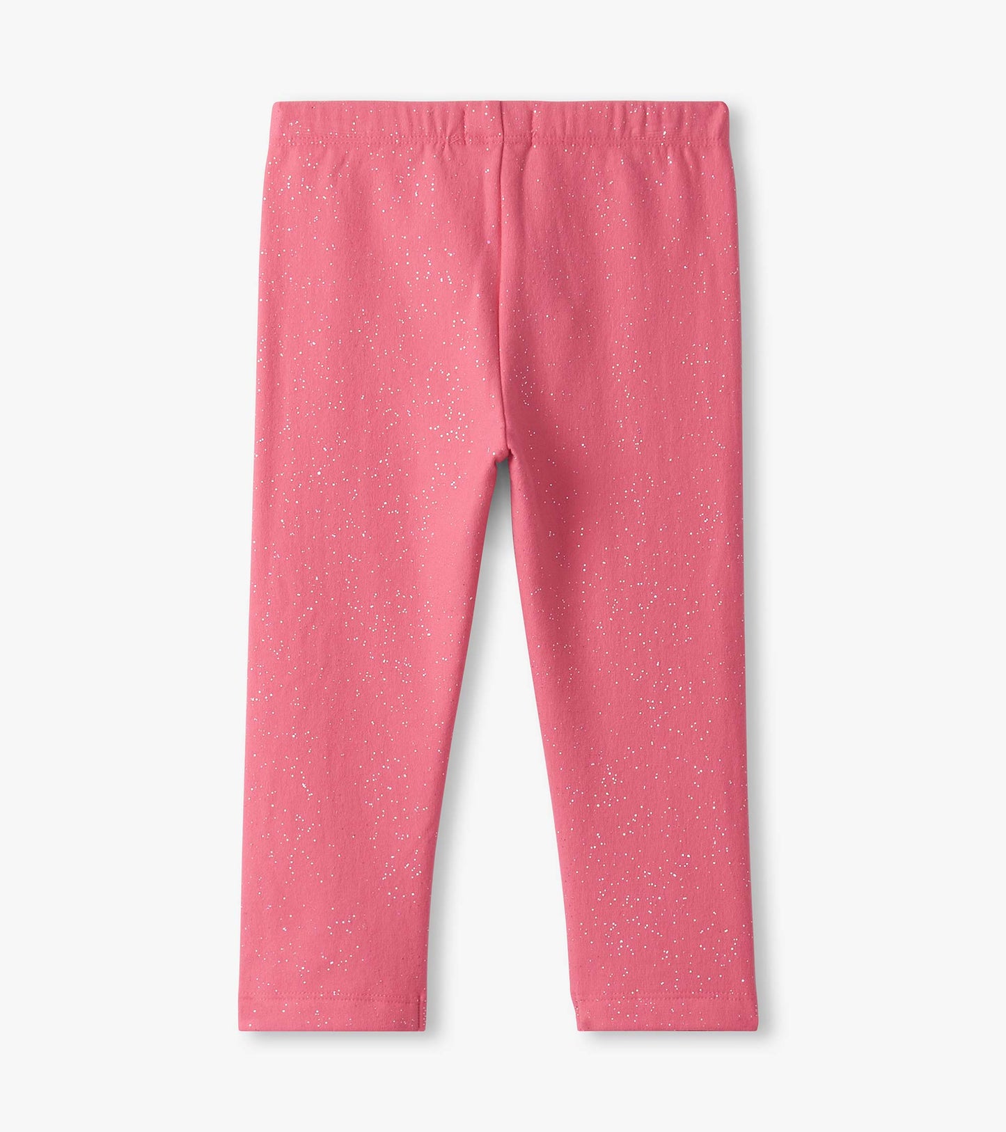 Pink cozy leggings with a soft texture and scattered sparkles, featuring an elastic waistband for comfort.