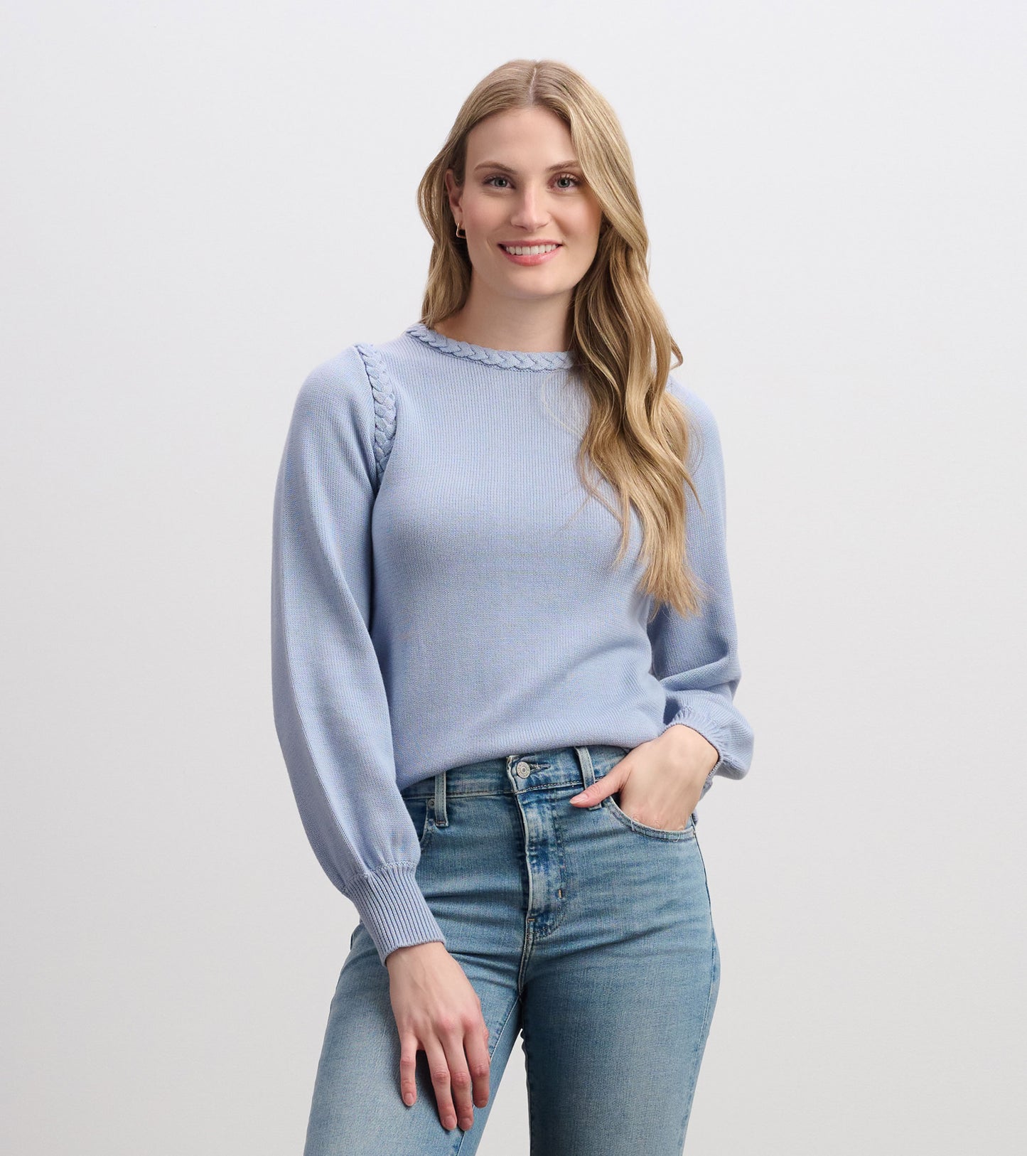 Braided Sweater - Bright Denim Blue