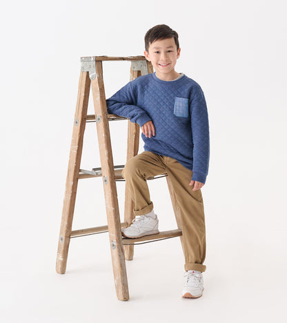 Boys Ensign Blue Quilted Pullover
