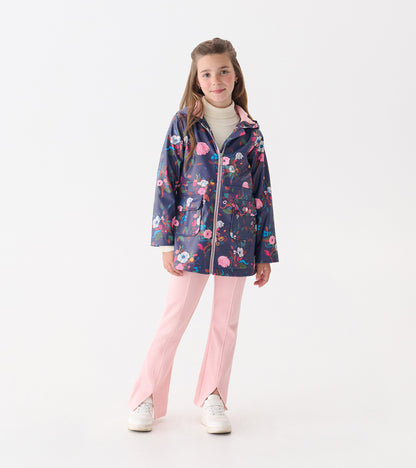 Girls Fall Floral Zip-Up Rain Jacket