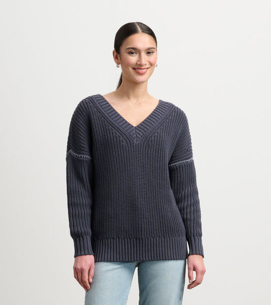 V-Neck Slouchy Sweater - Faded Grey