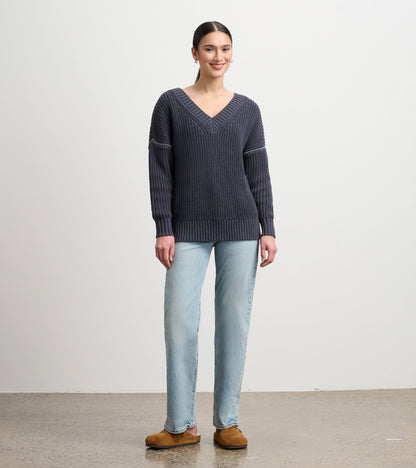 V-Neck Slouchy Sweater - Faded Grey