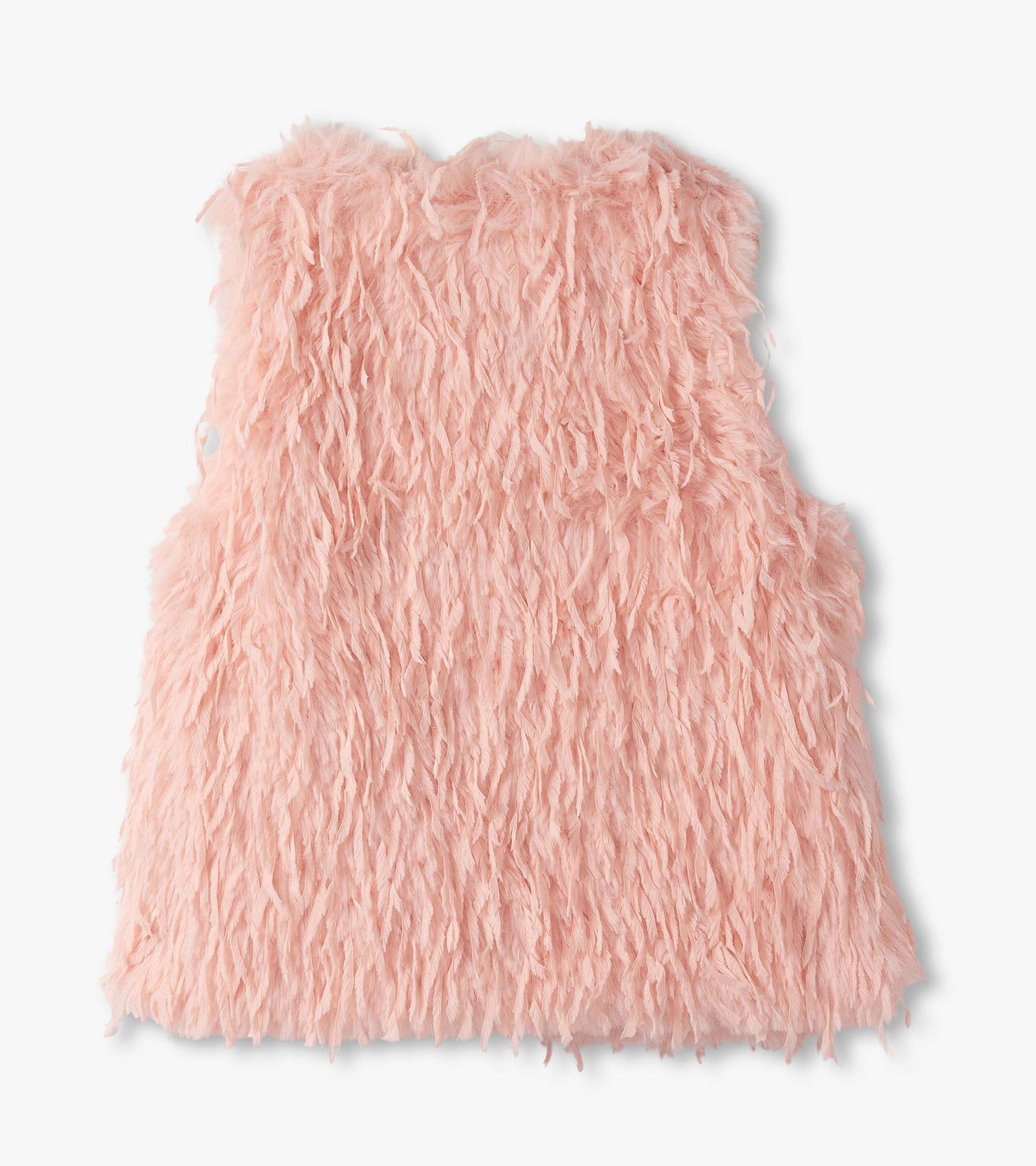 Pale pink faux fur vest with a fluffy texture, designed for girls, featuring a sleeveless style.