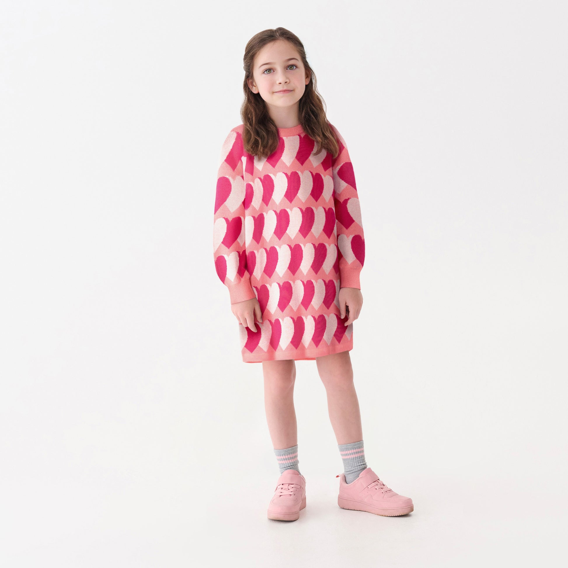 Girls Graphic Hearts Swing Sweater Dress Girls Graphic Hearts Swing Sweater Dress