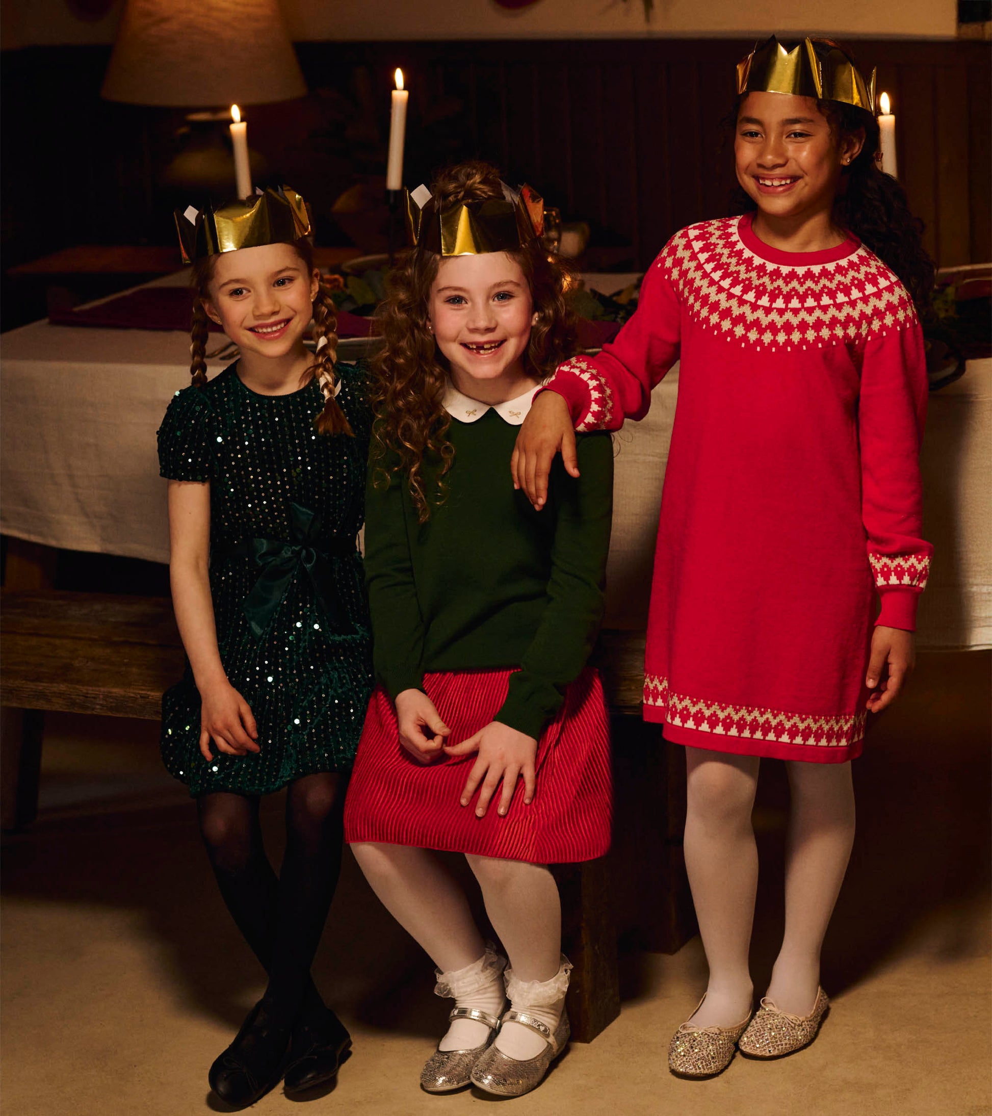 girls holiday sweater dress Girls Long Raglan Sleeve Snowflake Fairisle Sweater Dress - Holiday Traditions - GREEN