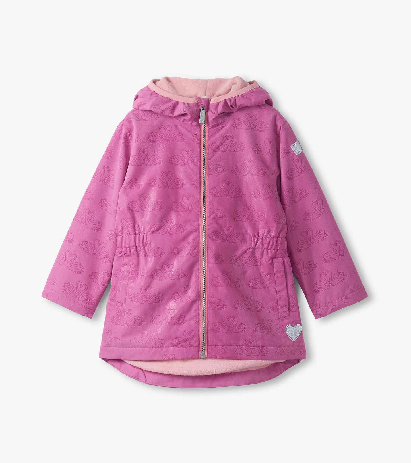 Girls Heart Swans Zip-Up Lightweight Rain Jacket