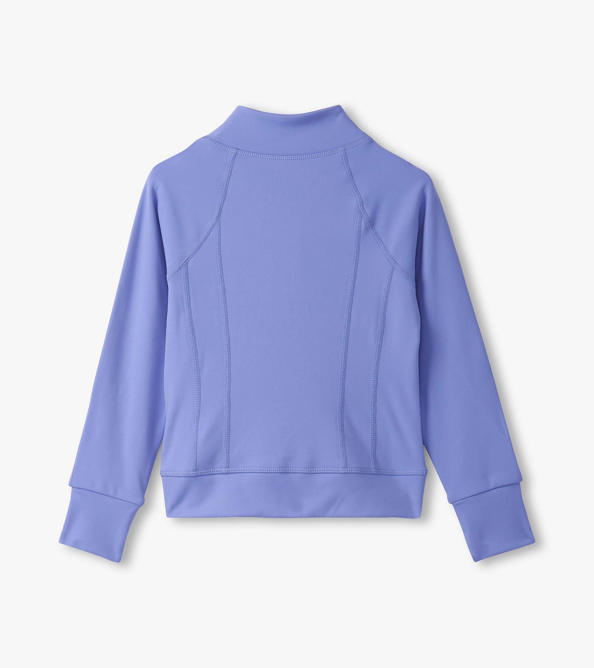 Lavender active jacket for girls featuring a high collar and long sleeves, designed for comfort and movement.