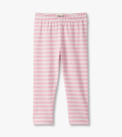 Pink and white striped leggings with an elastic waistband for baby and toddler girls.