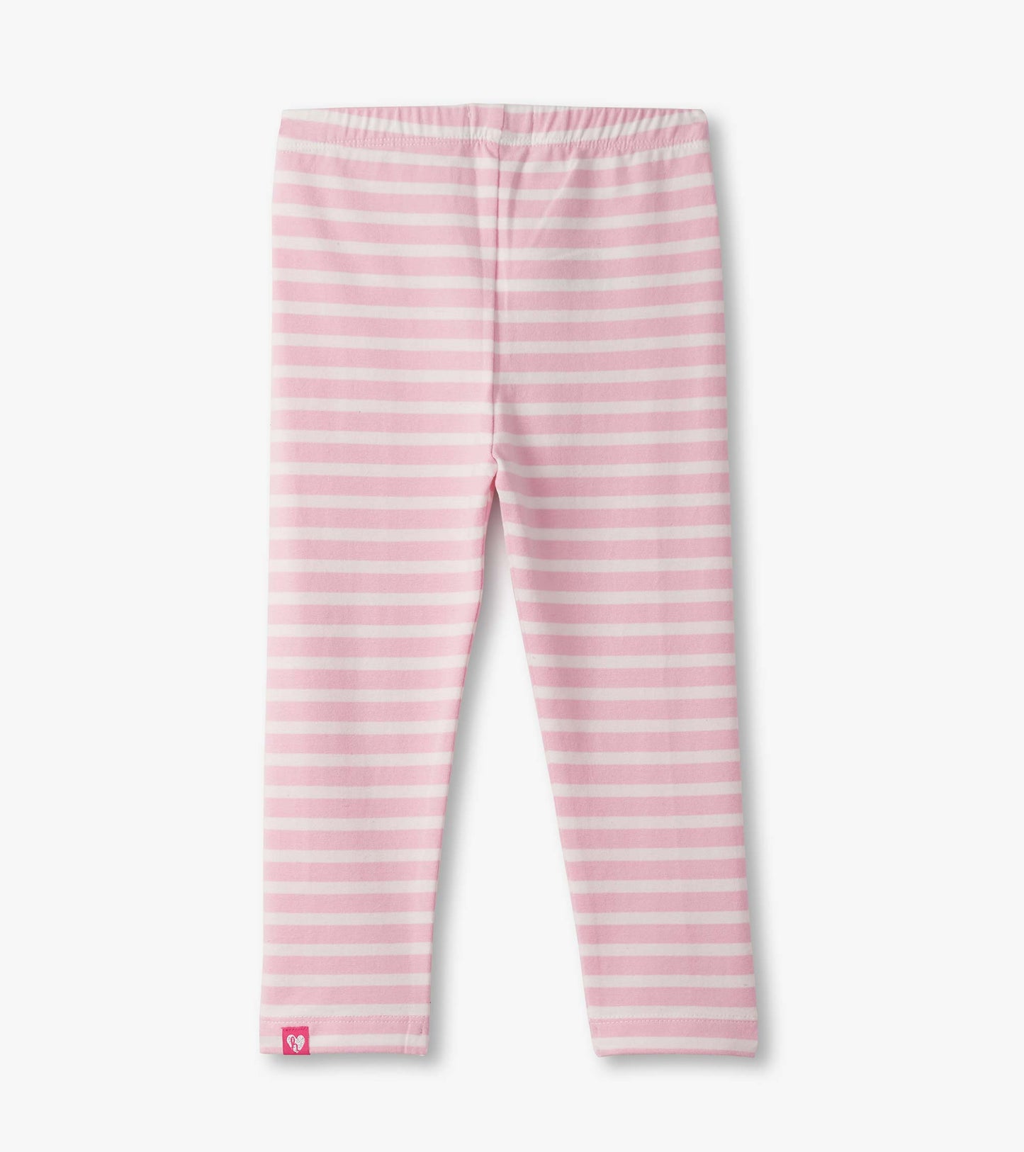Pink and white striped leggings with an elastic waistband for baby and toddler girls.