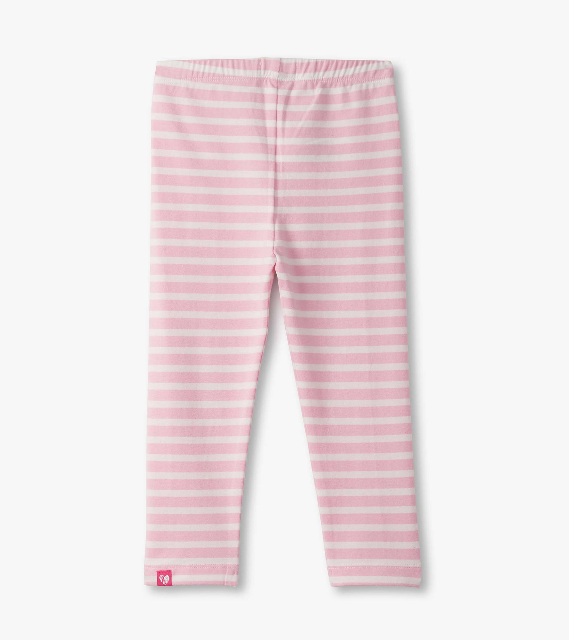 Pink and white striped leggings with an elastic waistband for baby and toddler girls.