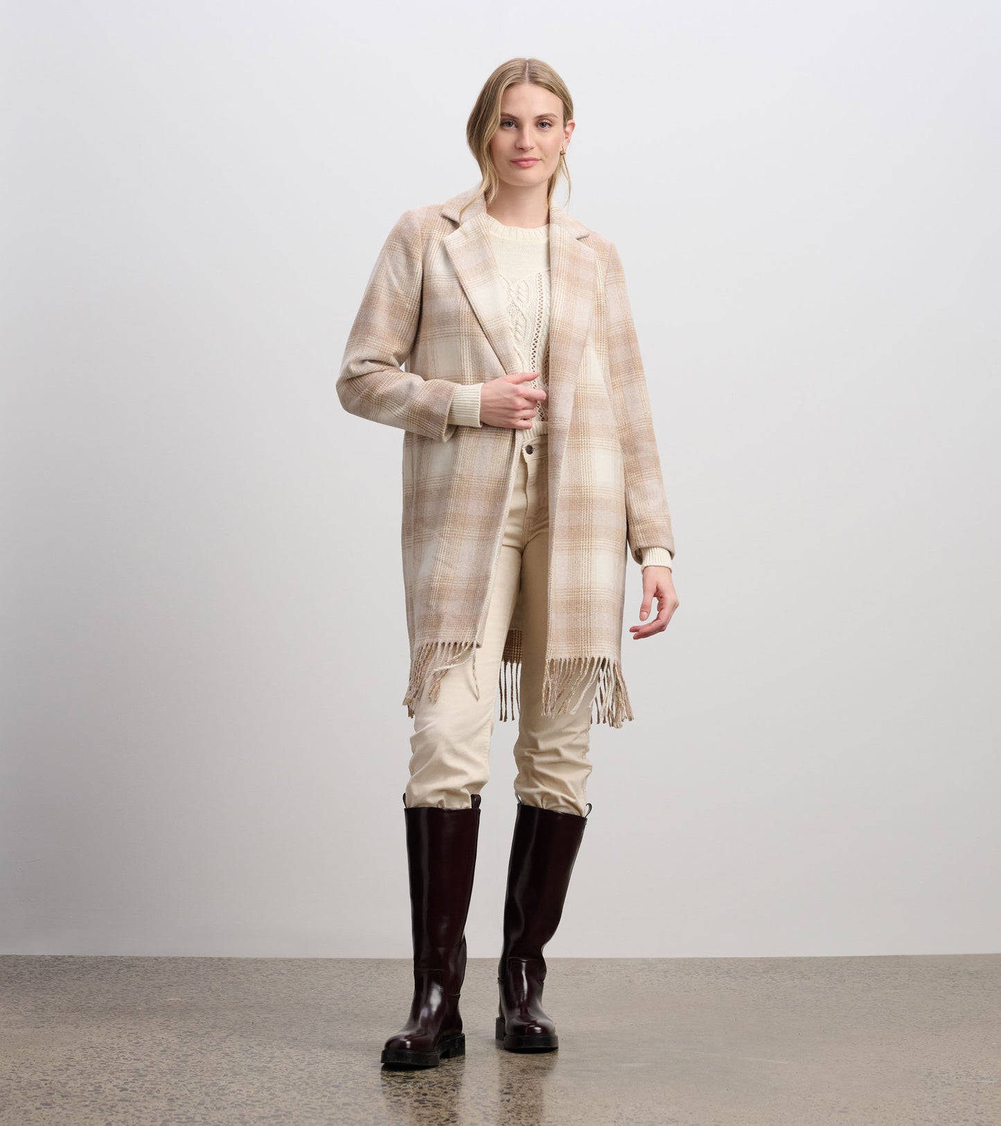 Fringe Jacket - Light Taupe Plaid