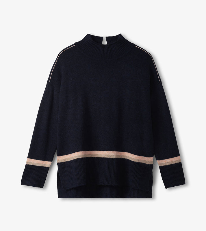 Mock Neck Sweater - Navy Stripe