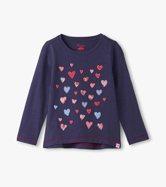 Girls Falling Hearts Long Sleeve Graphic Tee