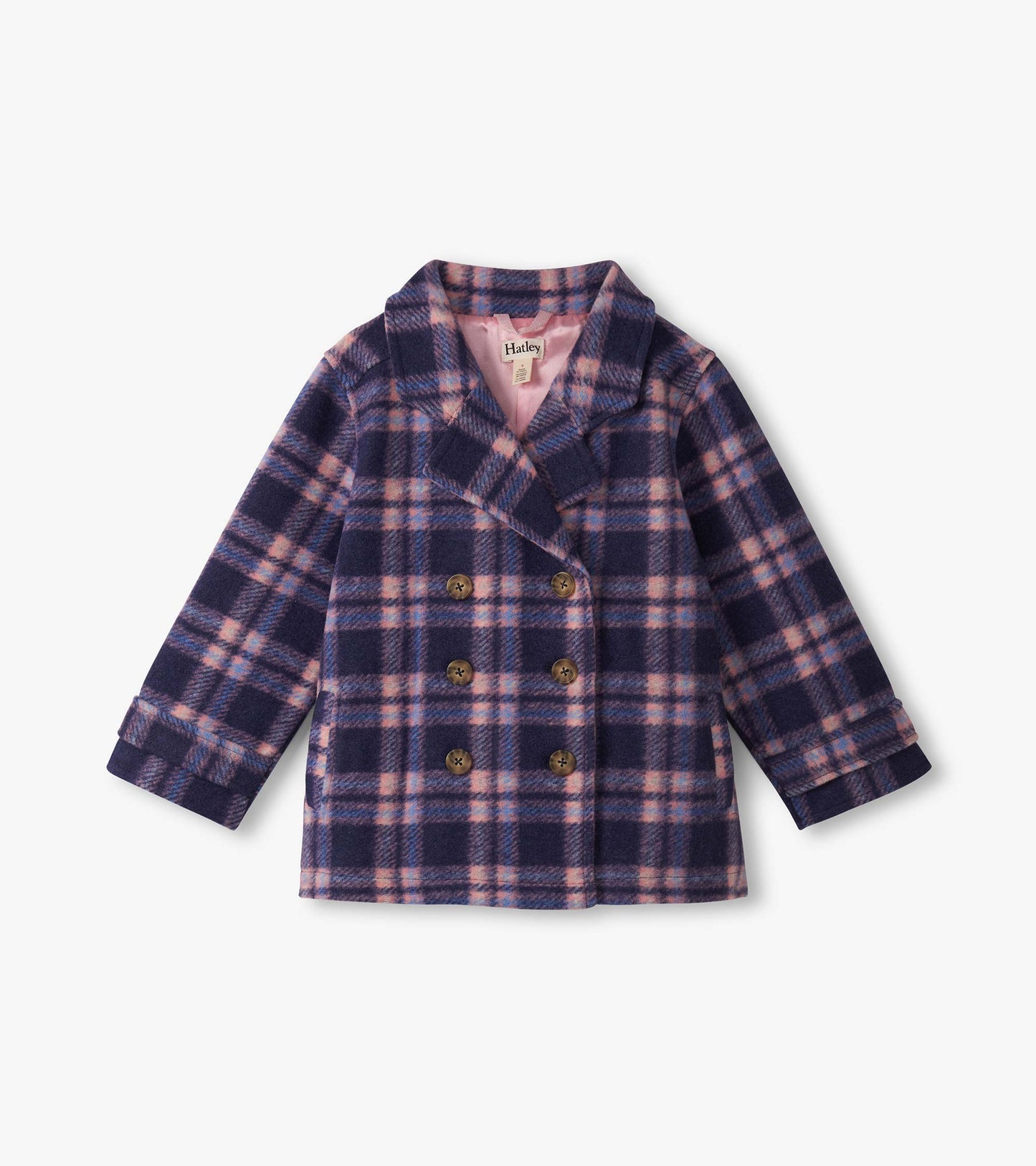 Girls Preppy Plaid Pea Coat
