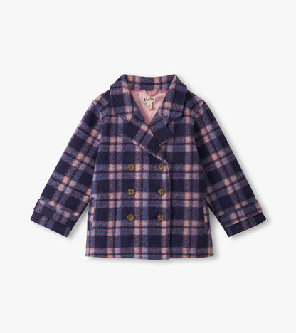 Girls Preppy Plaid Pea Coat