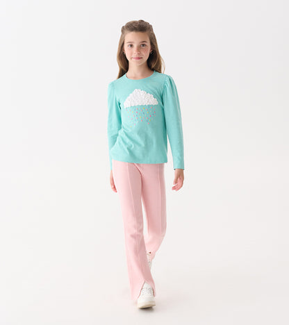 Girls Flamingo Pink Herringbone Bell Bottoms