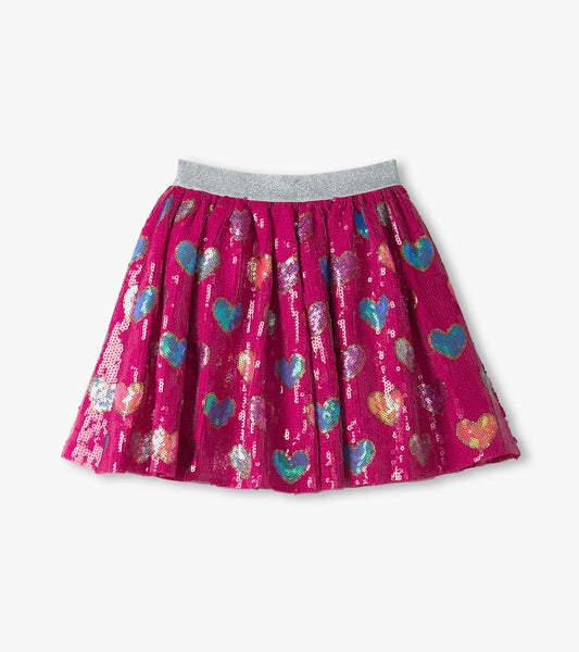 Girls Pink Busted Hearts Sequin Skirt