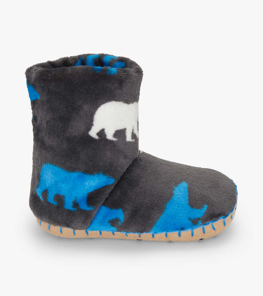 Boys Polar Bear Silhouette Fuzzy Fleece Slippers