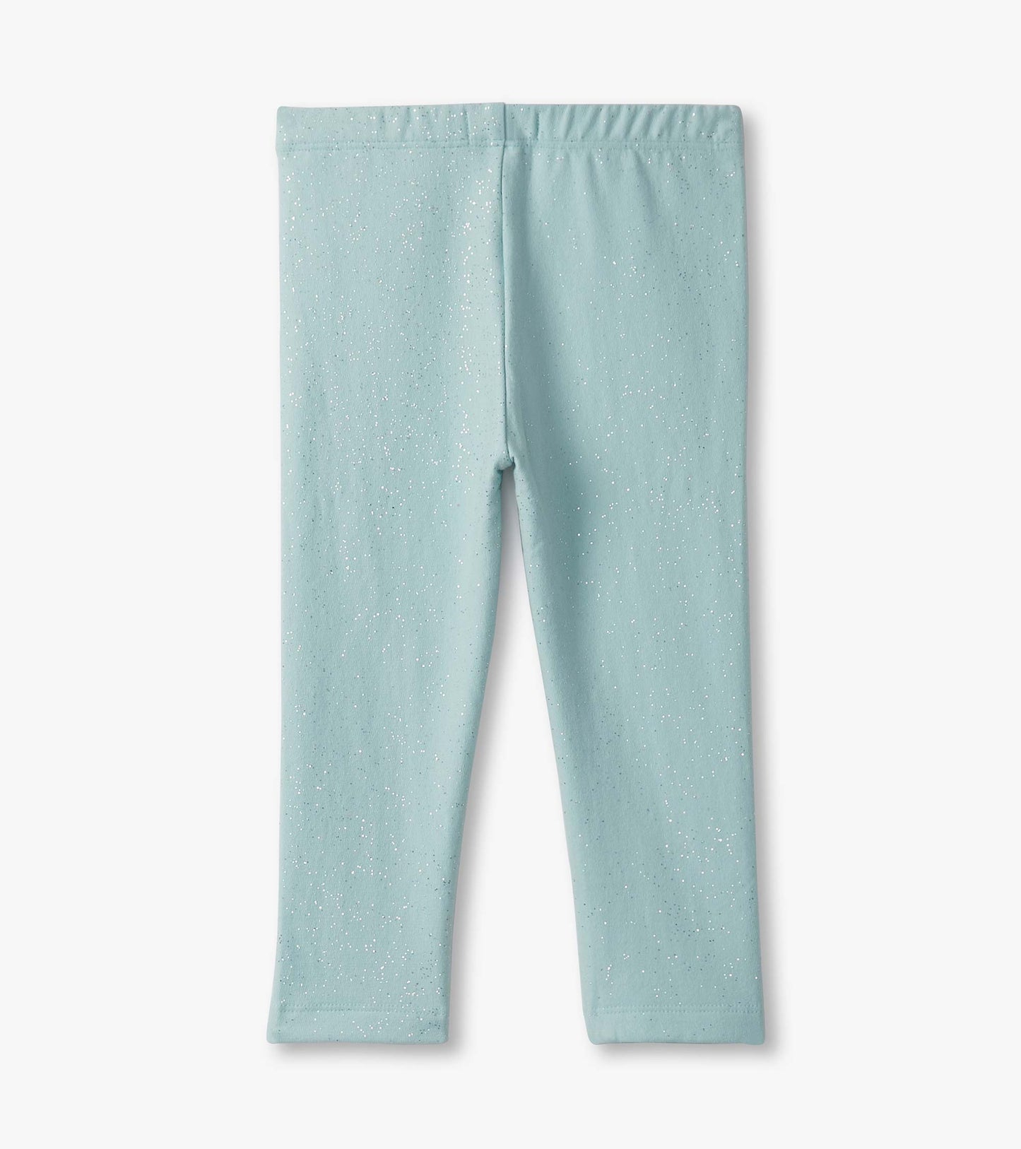 Pastel turquoise leggings with a soft, cozy fabric and subtle glitter pattern, suitable for baby and toddler girls.