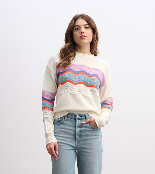 Pointelle Wave Sweater - Summer Sky Ripple