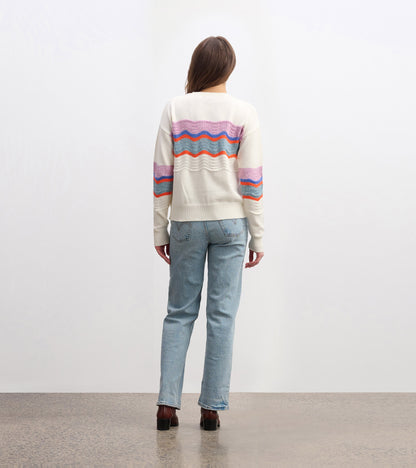 Pointelle Wave Sweater - Summer Sky Ripple