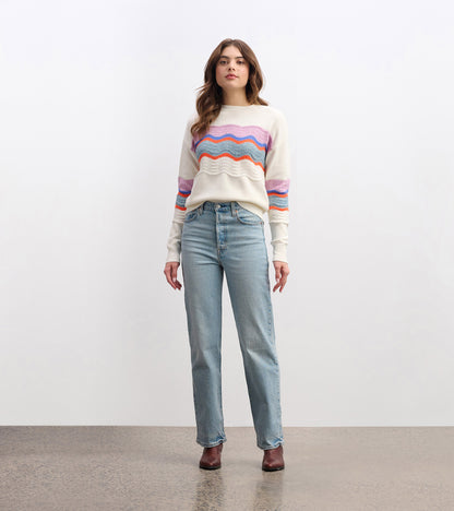 Pointelle Wave Sweater - Summer Sky Ripple