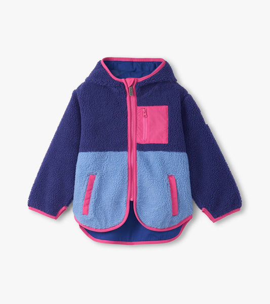 Girls Royal Blue Colourblock Faux Sherpa Jacket